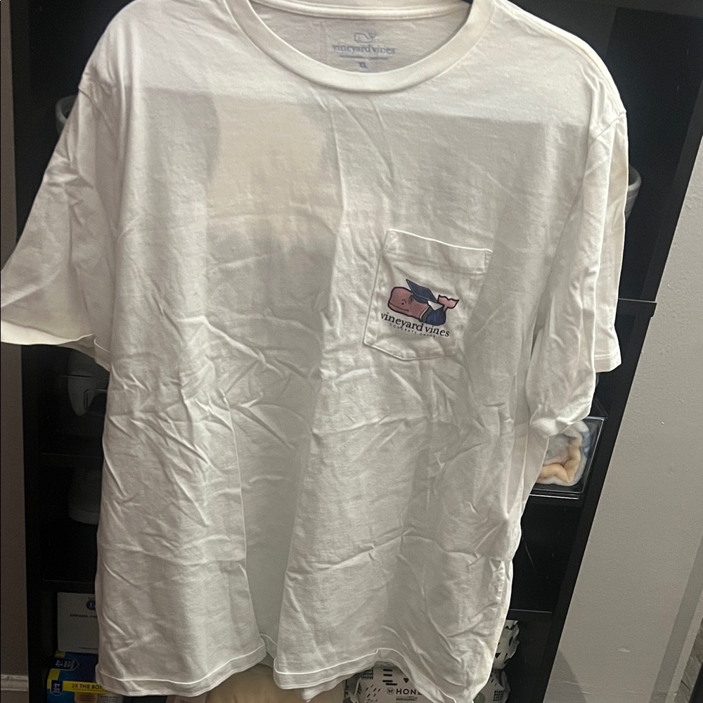 Vineyard Vines White Tee with Pink Whale Logo